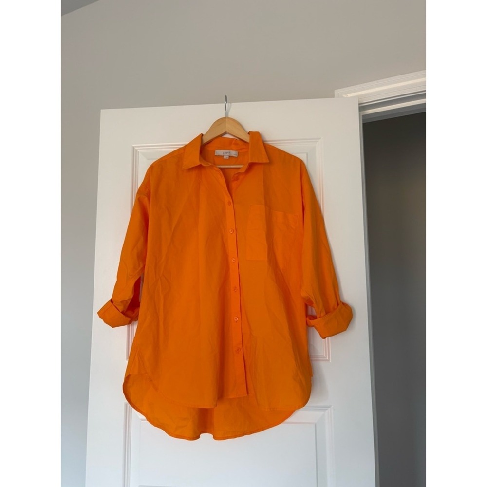 LOFT Bright Orange Button-Down Shirt Women's Large Petite
